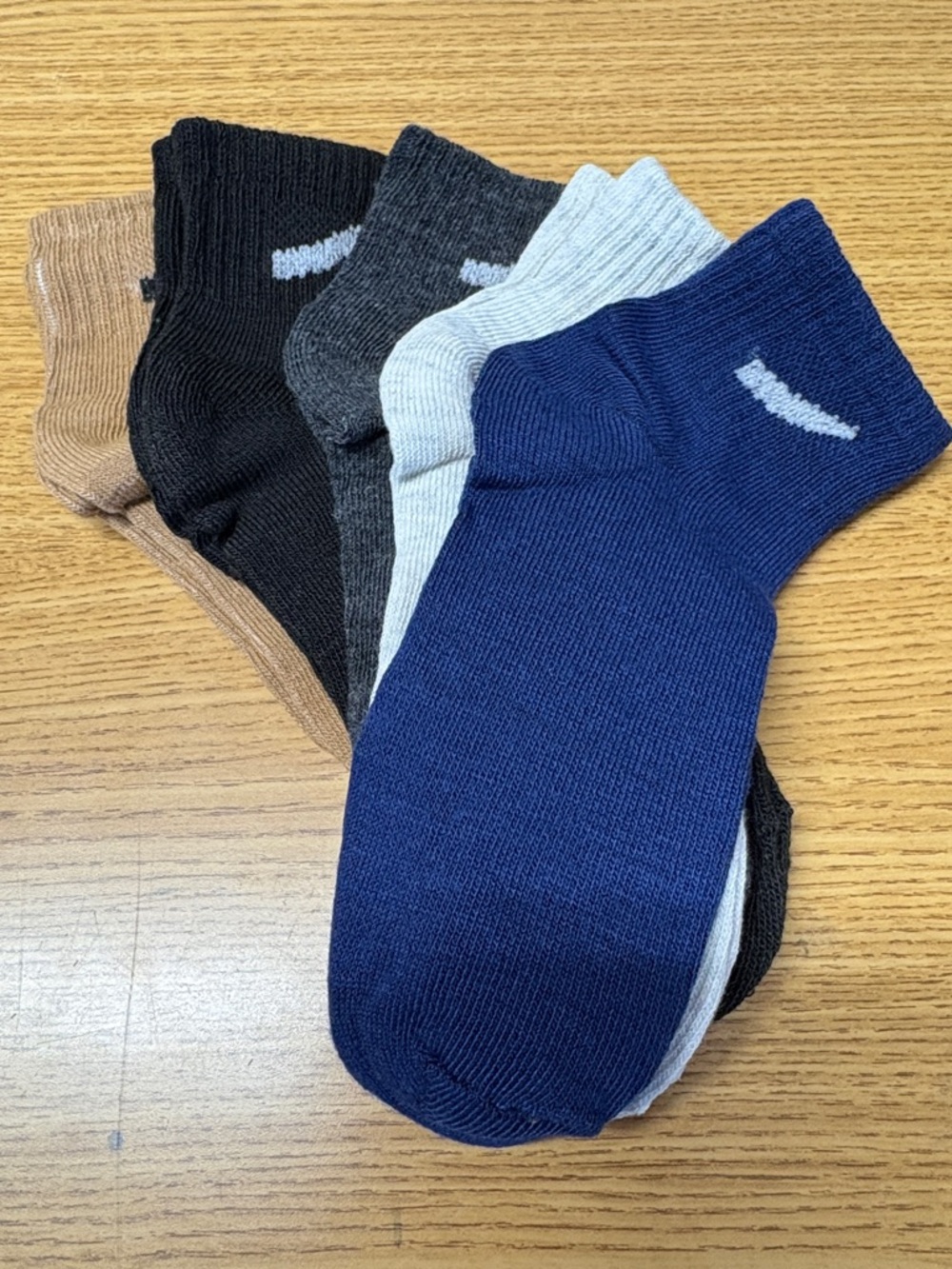 Kid's Cotton Blend Ankle Socks - 5-Pack (Navy, Black, Gray, Light Gray, Tan)